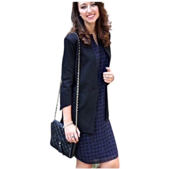 CABI HARLEQUIN DIAMOND CHIFFON BLUE SHIFT DRESS XS - Picture 1 of 11